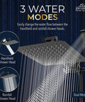 All Metal 8 Inch Dual Square Shower Head With Handheld Wand And 71 Inch Hose Set Powerful High Pressure Rain Shower Head Combo displayed in dual mode.