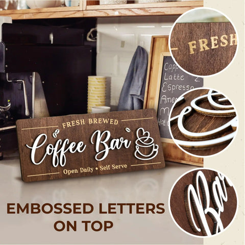 Cozy Coffee Bar Wall Sign For Kitchen And Cafe Decor Vintage Farmhouse Cafe Sign Small Countertop Coffee Station Wall Art Rustic Coffee Decor For Home Kitchen Perfect Gift, 3D lettering detail