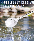 Upgraded Auto Locking Golf Ball Retriever with 9-foot reach picking a ball from water