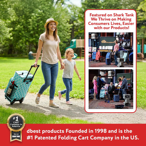Woman pulling Ultra Compact Smart Cart Cooler With Extended Insulation Collapsible Rolling Tailgate Tote in Moroccan Tile.