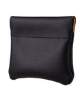 Smooth Vintage Black Leather Squeeze Coin Purse With Heavy Duty Spring Frame, compact design for everyday carry.