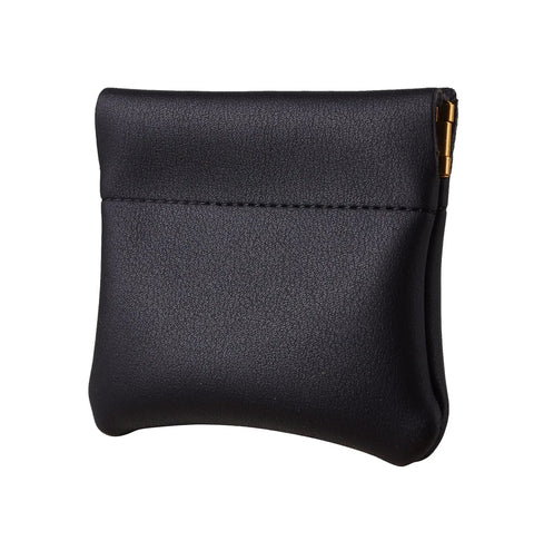 Smooth Vintage Black Leather Squeeze Coin Purse With Heavy Duty Spring Frame, compact design for everyday carry.