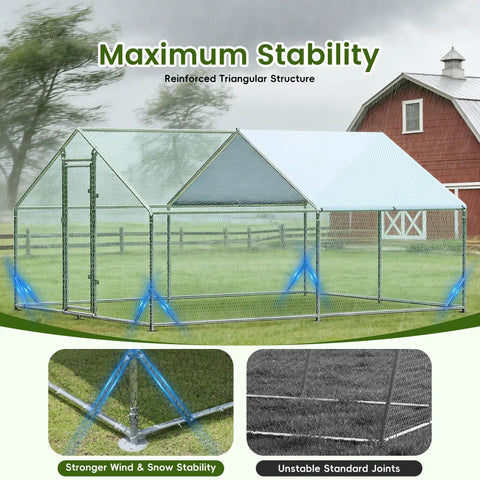 Diagram of Spacious Walk In Chicken Run With Full Roof Cover For Backyard Poultry 13 Ft Long By 9.8 Ft Wide By 6.5 Ft High Heavy Duty Metal Coop