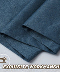 Close-up of dark blue blackout linen textured curtains set fabric showing exquisite workmanship