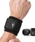Close-up of a wrist wearing Two Pack Wrist Compression Straps For Fitness And Weight Lifting Adjustable Wrist Braces showing veins.