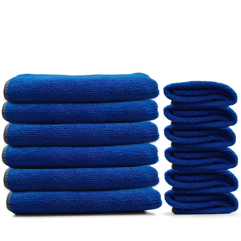 EvaClean microfiber cleaning cloths, blue, 16x16 inches, 12-pack, reusable and washable