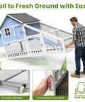 Person moving Weatherproof Wooden Chicken Coop With Indoor Outdoor Walk In Hen House, Run, Nesting Box And Pull Out Tray