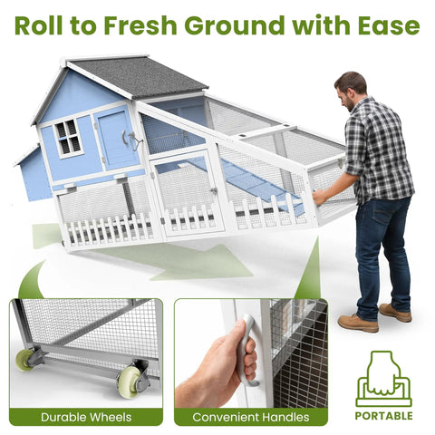 Person moving Weatherproof Wooden Chicken Coop With Indoor Outdoor Walk In Hen House, Run, Nesting Box And Pull Out Tray
