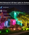 Christmas RGBW Landscape Spotlight 12W Outdoor Color Changing Yard Lights Party Ready illuminating house with colors