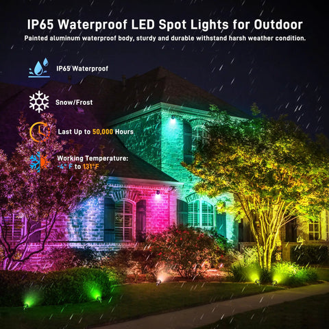Christmas RGBW Landscape Spotlight 12W Outdoor Color Changing Yard Lights Party Ready illuminating house with colors