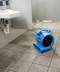 One Half Horsepower Heavy Duty Air Mover, Lightweight Carpet Dryer And Floor Blower With High Velocity Airflow, Blue in bathroom