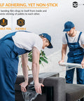 Two workers using Badass Heavy Duty Stretch Wrap 18 Inch Clear Packing Film 1200 Feet Long 4 Rolls for securing furniture.