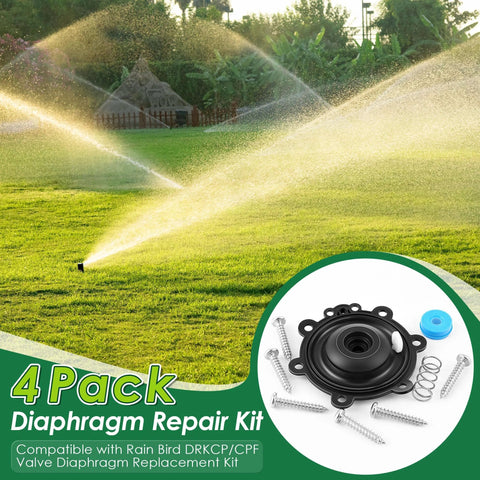 Sprinkler valve diaphragm repair kit, 4-pack with screws, springs and blue seal.