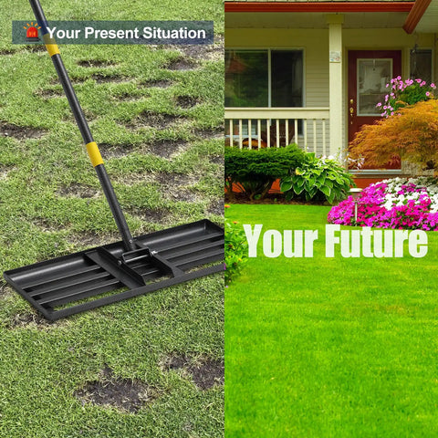 Heavy Duty Yard Work Ready Lawn Leveling Rake 30x10 Inch Head With 72 Inch Extendable Stainless Steel Handle And Ergonomic Grip For Golf