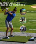 Beefy 5x5 Golf Practice Mat With Realistic Fairway Feel Nylon Surface Indoor Outdoor Turf Tee Compatible Zero Bounce in use by golfer
