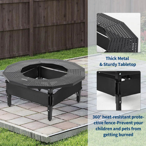 Fire Pit Table Surround With 360 Degree Safety Barrier Built Tough In Heavy Duty Steel for outdoor patios.