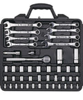 101 Piece Mechanic Tool Set For Roadside Emergencies With SAE And Metric Sockets Wrenches And More In Compact Carrying Case Red
