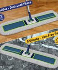 41 Inch Wide Industrial Dry Mop For Heavy Duty Cleaning on hardwood and tile surfaces, showing dust-lock fibers and lint-free fabric