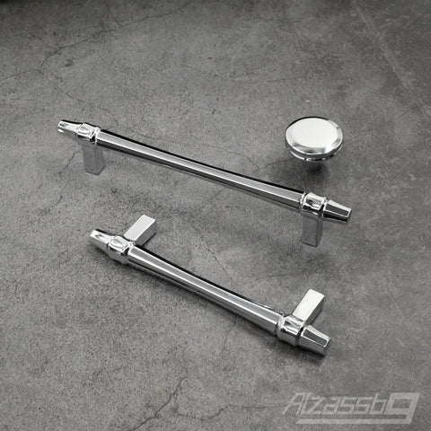 6 Pack Polished Chrome Cabinet Knobs 1-1/4 Inch Round Kitchen Hardware laid on concrete surface