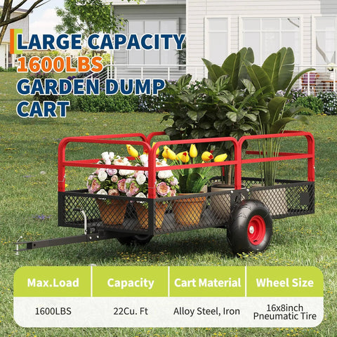Heavy Duty ATV UTV Trailer Dump Cart Tow Behind With 1600 Lbs Capacity And 22 Cubic Feet Yard Garden Trailer holding plants