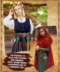 Two women in medieval costumes showcasing Rad Renaissance Belt Kit with waist strap, pouch, flask, and mug holster.