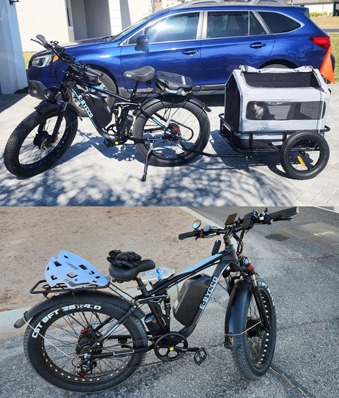 6000W Peak Dual Motor Fat Tire Electric Bike for Adults with 52V 32Ah Battery, 26 Inch Fat Tires in Blue and Black