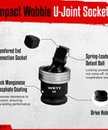 3 Piece Impact Universal Joint Set With 1/4 Inch 3/8 Inch And 1/2 Inch Drive Swivel Sockets, Heavy Duty Alloy Steel U Joint Sockets