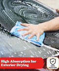 Hand wiping car windshield with blue microfiber towel, Bulk Microfiber Towels For Cars 24 Pack Absorbent Cleaning Cloths All Purpose Rags For Auto