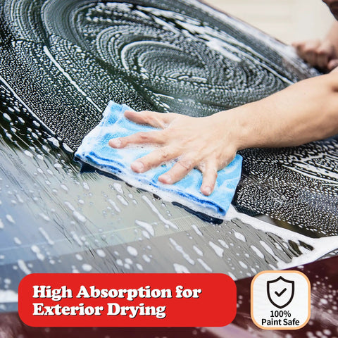 Hand wiping car windshield with blue microfiber towel, Bulk Microfiber Towels For Cars 24 Pack Absorbent Cleaning Cloths All Purpose Rags For Auto