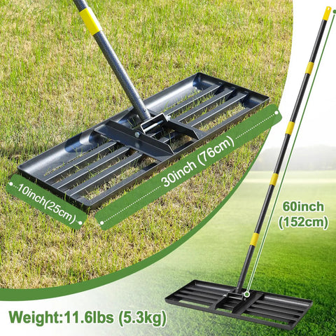 Heavy Duty Lawn Leveling Rake With 30 Inch Blade And Adjustable Handle for Easy Yard Dirt Grading, Soil Smoothing, Hole Filling