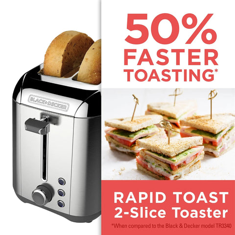 2-Slice Stainless Steel Toaster With Extra Wide Slots Rapid Toast Technology Sleek Countertop Design Perfect For Bagels