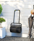 20 Inch Push And Tow Behind Lawn Roller Filled With 10 Gallons Of Water Or Sand, Heavy Duty Yard Roller in garden setting, black.