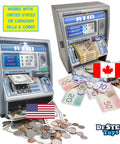 Talking ATM Piggy Bank For Kids With Digital Screen And Real Money Calculator in silver with US and Canadian currency
