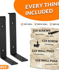 10 Inch Z Shelf Brackets With Lip For 9.25 Inch Boards, Beefy Heavy Duty Black Wall Mounted Shelving Brackets Pack Of 6