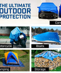 Beefy Heavy Duty Poly Tarp 6x8 Waterproof With Grommets Every 36 Inches 5 Mil Thick 8x8 Weave Blue on vehicles and gear