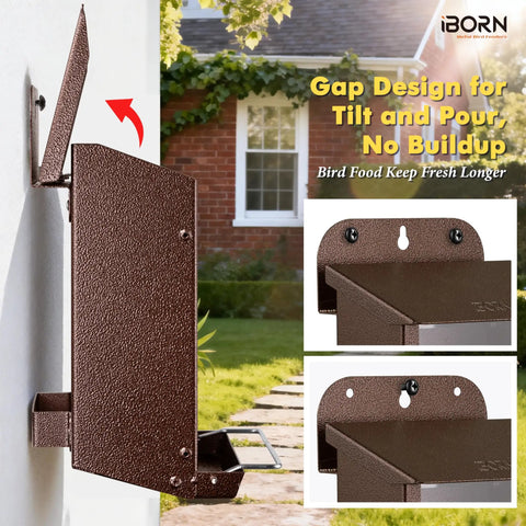 Weatherproof Metal Wall Mounted Bird Feeder With Heavy Duty Roof And Detachable Easy Clean System installed on a house wall