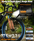 Beast Electric Mountain Bike For Adults With 21 Speed Gear System And 27.5 Inch Wheels, front suspension, LED headlight, all-terrain tires