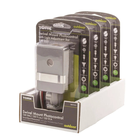 Outdoor 120 Volt Swivel Mount Photocontrol With Light Adjustment Bar for auto dusk-to-dawn exterior lighting in retail packaging