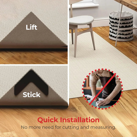 V Shape Rug Corner Grippers 4 Pack For Indoor And Outdoor Rugs Keep Edges Flat Stop Curling No Slip Grip Easy Install Safe Tape Alternative For Hardwood Floors And Outdoor Surfaces shown under rug corner