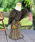 Patriotic Bald Eagle Garden Statue Outdoor Yard Decor Hand Painted Resin, Durable Lawn Sculpture on patio