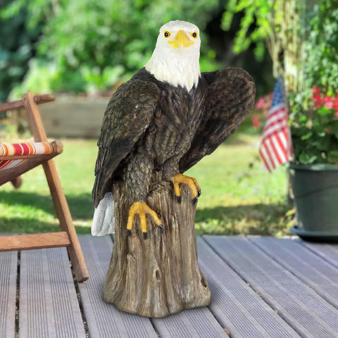 Patriotic Bald Eagle Garden Statue Outdoor Yard Decor Hand Painted Resin, Durable Lawn Sculpture on patio