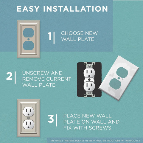 Installation steps for Beaded Single Duplex Outlet Wall Plate With Vintage Inspired Detailing In Brushed Nickel Finish 1 Gang ETL Certified GFI Outlet Decorative Cover One Pack