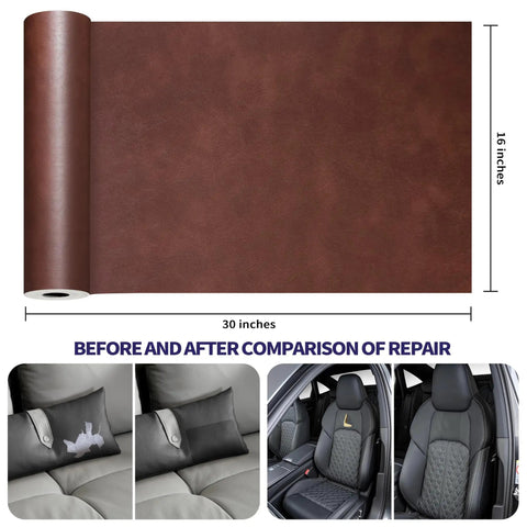Self Adhesive Leather Repair Patch Tape Kit For Furniture Couch Sofa And Car Seats Straight Up Fixes Tears In A Snap With No Sweat Installation Total Game Changer And Vinyl Sheets 30 By 16 Inches, showcasing 30x16 brown patch roll.
