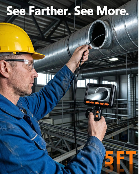 Ultra Slim 0.24 Inch Borescope With 210 Degree Dual Lens, 1080P Endoscope Camera, Built In Light, IP67 Waterproof 5FT Snake Inspection Cam For Automotive Engine And Industrial Use, TF Card Included, inspecting duct
