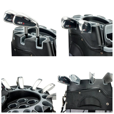 14 Way Organizer Golf Cart Bag With Silent Dividers And Rain Cover Premium Cart Bag With Handles In Black Showing Dividers