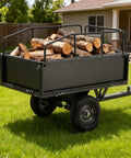Heavy Duty Steel Dump Cart Trailer With 600 Lb Load Capacity 17 Cu Ft Tow Behind Hauler For ATV Lawn Tractor And Garden With 16 Inch Tires And Three Sided Retaining Walls For Yard Work