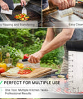 Person using Stainless Steel Griddle Spatula Set of 3 With Scraper Heavy Duty Spatulas for Cast Iron Grill and Flat Top BBQ.