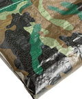 Camouflage 19 Foot By 29 Foot 4 Inch 7 Mil Poly Tarp Built Tough All Purpose Waterproof Cover With Rust Proof Aluminum Grommets Multi Use Outdoor Shelter Green Black, close-up of fabric texture and pattern with green, black, and brown colors.