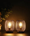 Set Of 2 Battery Powered Metal Cage LED Lanterns Cordless Accent Lights With Warm White LED Round Vintage Style Cozy Vibe