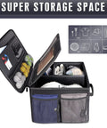 Golf Trunk Organizer Storage Portable And Foldable Travel Locker For Road Trips And Car Golf Gear, showing open compartments.